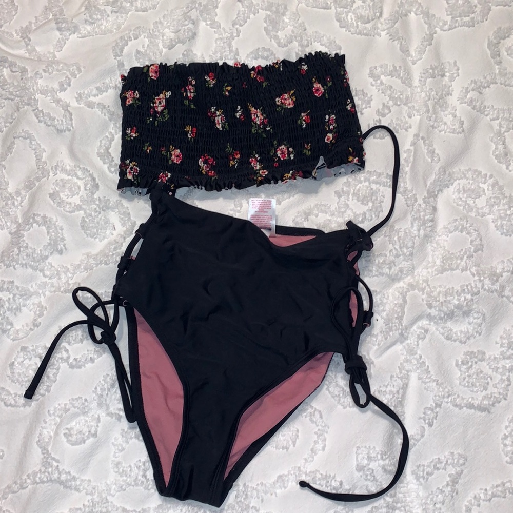 Floral Black Bikini High Waist